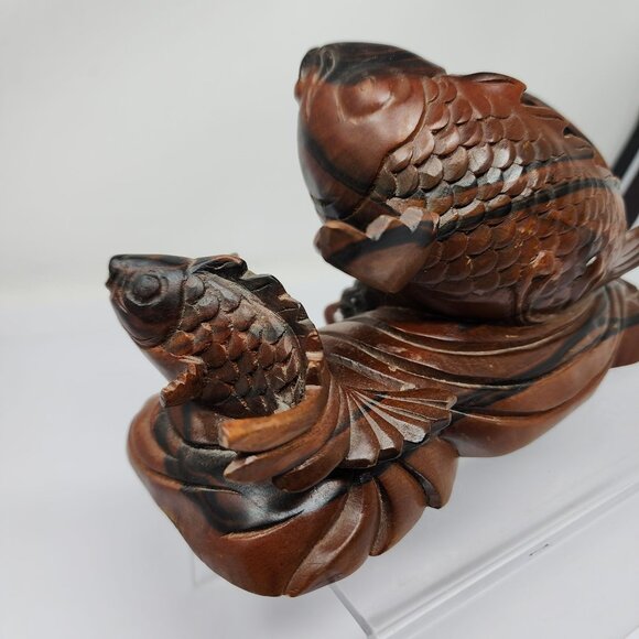 Chinese Boxwood Double Fish Carving 9" - Picture 5 of 7